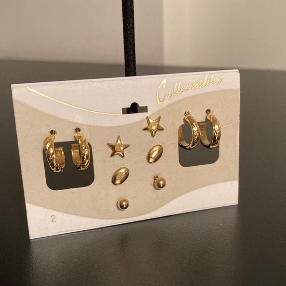 Gold Star and Oval Multi-Piece Earring Set